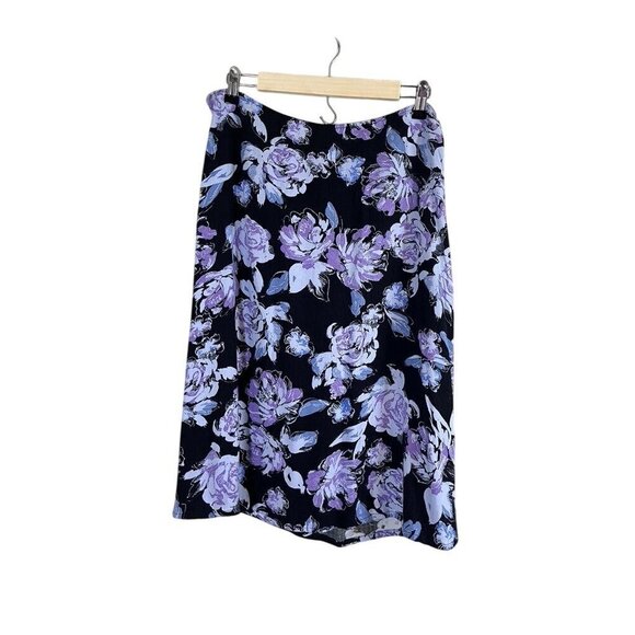 Croft Barrow Coastal Skirt 16 Black Floral Euro Summer Old Money Preppy Classic - Picture 1 of 9